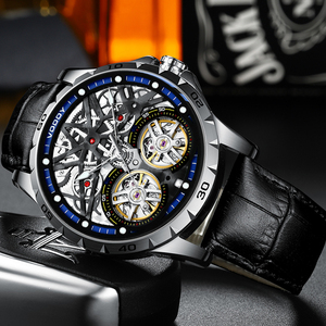 Montre mécanique de luxe de la série <span class=keywords><strong>royale</strong></span> pour hommes d'affaires |   Tourbillon Lumineux |   Bracelet en cuir véritable résistant à l'eau |   Pièce de monnaie à cadran pointeur - Product Image 3