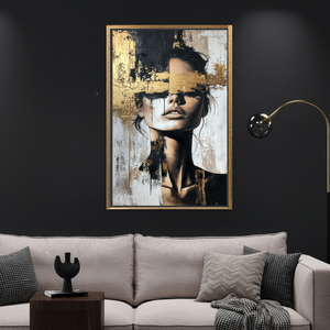Golden Woman Tempered Glass Wall Art: Modern Portrait <b>Canvas</b> Print,GOLD <b>FRAMED</b> <b>CANVAS</b> - Product Image 3