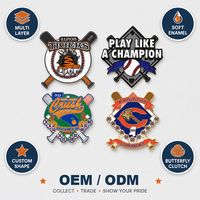 Badge de baseball personnalisé OEM pour jeunes, épinglette en émail, logo mascotte en alliage de zinc pour événements sportifs, collection ou cadeau d'équipe