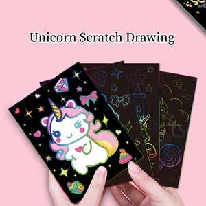 Libro de actividades para colorear de unicornio mágico para niños, juegos de Arte de plantilla de papel para rascar, 9 piezas, tarjetas de arte para rascar de arcoíris mágico - Product Image 2