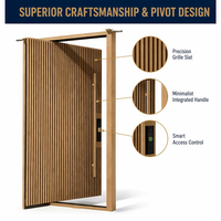 Grande porte d'entrée pivotante, grille verticale moderne en aluminium et bois composite, porte d'entrée principale de villa antivol