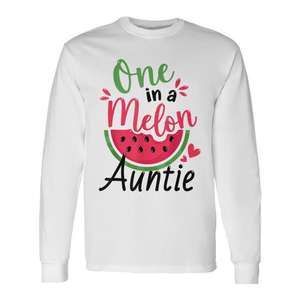 Camiseta de manga larga con cuello redondo y estampado digital para adultos unisex de One in a Melon Auntie, camiseta a juego para la familia, camiseta para fiesta de primer cumpleaños - Product Image 1