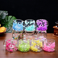 Tasse à café créative en verre borosilicate double paroi, faite à la main, avec motif de fleurs séchées, design transparent