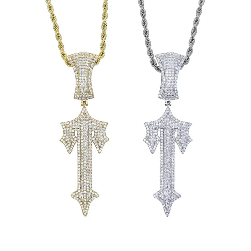 Hip Hop Cuban Chain Fashion Jewelry Set Neckless Moissanite Diamond Cross Necklace Pendant For Women Men