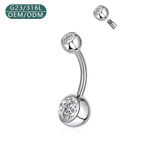 Trâm cài bụng bằng thép không gỉ thời trang, đầu đôi, đính đá kim cương dành cho nữ, có lỗ xuyên. - Product Image 2