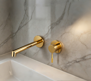 Grifo de lavabo de pared, 68203, con mecanismo giratorio, cromo/níquel cepillado/oro cepillado, monomando, instalación oculta - Product Image 1