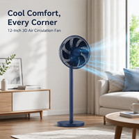 Ventilateur de circulation d'air 3D sur pied convertible 12 vitesses, oscillation 3D, minuterie 1-8H, 12 pouces, hauteur au sol 950 mm, batterie en option