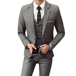 Модные мужские повседневные бутик деловой пиджак пальто жилет состоит из блейзера и брюк, жилет, комплект из 3 предметов свадебные жениха костюм