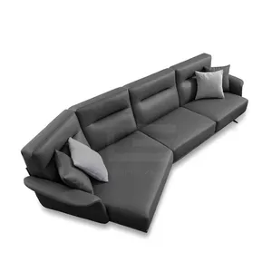 Canapé italien noir moderne en cuir, canapé en forme de l, meubles de salon, ensemble de canapé