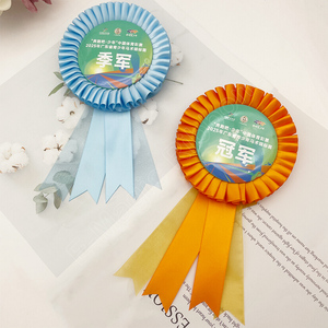 โรงงาน E-<span class=keywords><strong>Magic</strong></span> ราคาโรงงาน รับผลิต ริบบิ้นสี 25 มม. ขนาด 11*18.5 ซม. ตราสัญลักษณ์รูปดอกกุหลาบ สำหรับการแข่งม้า งานแต่งงาน แคมเปญการเลือกตั้ง - Product Image 2