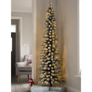 植绒铅笔圣诞树，带180 led灯6.5 ft 2 m