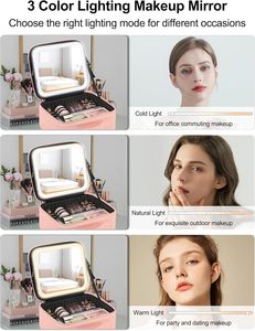 Large Capacity Single-Sided Cosmetic Mirror <b>Makeup</b> <b>Case</b> LED Lighted Dimmable Magnifying Mirror Custom Color Logo for Home Use - Product Image 4