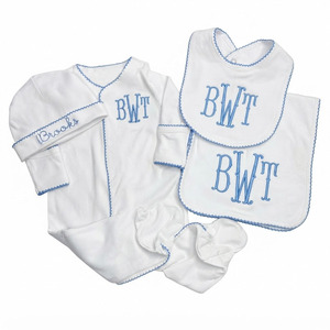 <span class=keywords><strong>Set</strong></span> 4 Pezzi Tutina Ricamata e Cappellini per <span class=keywords><strong>Neonato</strong></span> 100% Cotone Biologico, Tutina con Piedini per <span class=keywords><strong>Neonato</strong></span>, Completo per il Ritorno a Casa - Product Image 1