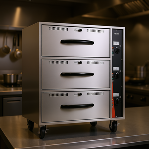 Armoire chauffante pour aliments Vevor, électrique, commerciale, trois tiroirs, en acier inoxydable, avec contrôle de température, pour usage en restaurant - Product Image 2