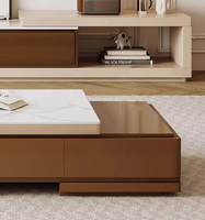 Ensemble de table basse moderne haut de gamme en pierre sculptée avec cadre en bois, meuble TV de luxe pour la maison, la villa, la chambre et le salon