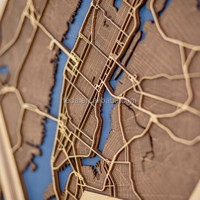 Carte de la ville du monde découpée au laser personnalisée Carte de la ville en bois 3D Peinture murale en bois
