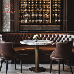 Set di Arredamento Vintage di Lusso, Sedute in Pelle, Tavolo Rotondo in Marmo, Sedie Imbottite per Ristorante, Bistrot, Hotel, Bar, Caffè - Product Image 6