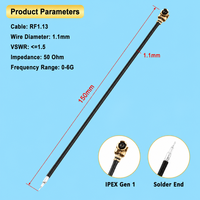 Kabel Pigtail Koaksial RF Generasi Pertama IPEX ke Ujung Solder RF1.13 Micro Coax 6cm untuk Modul WiFi Antena PCB