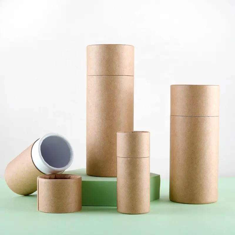 Custom eco friendly carton cylinder kraft paper round box empty biodegradable craft cardboard boxes packaging tubes