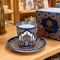 Ensemble tasse et soucoupe en céramique souvenir du Maroc, motifs architecturaux géométriques pour tasse à café en porcelaine, personnalisation OEM ODM, vente en gros