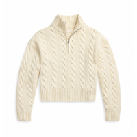 Pull-over d'hiver classique en coton 100 % tricoté torsadé pour femme, col montant, fermeture éclair quart de tour, 7GG, style preppy, idéal pour club de campagne, vente en gros sur mesure