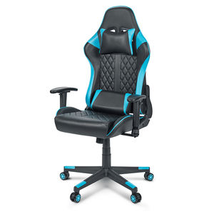 Chaise de jeu inclinable avec barre lumineuse LED RGB au design moderne, en cuir PU, échantillon gratuit pour les joueurs, vente en gros en usine bleue - Product Image 1