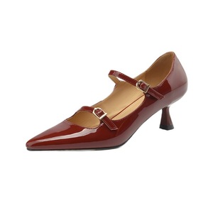 Zapatos de Tacón Alto con Doble Correa y Punta Puntiaguda, Zapatos Mary Jane Formales para Mujer, Verano Otoño, Aumento de Altura, Hebilla de Cuero Genuino, 5.5 cm - Product Image 5