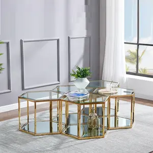 Mobili da soggiorno di lusso tavolino da caffè in oro tavolino da centro in marmo in acciaio inossidabile 4 pezzi tavolini per la casa Hotel
