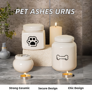 Urna de Cremação de Cerâmica Moderna Personalizada e Feita à Mão para Cinzas de Cães/Gatos com Base de MDF de Bambu - Product Image 2