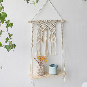 Bohemian Handmade Woven Wall Decoration Shelf Hanging Storage Shelf with <strong>Wood</strong> <strong>Plate</strong> for Home Stay Decoration - Product Image 1