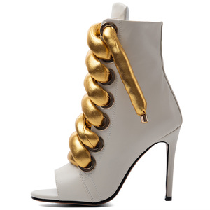 Sandali Estivi Taglia Grande 47 con Punta Aperta, <span class=keywords><strong>Stivali</strong></span> <span class=keywords><strong>Alti</strong></span> con Tacco a Spillo, Sexy Stivaletti da Donna Dorati con Lacci e Stringhe - Product Image 1