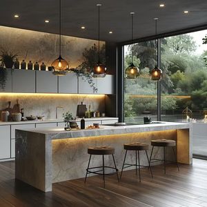 <span class=keywords><strong>PANDORA</strong></span> เกาะครัวหินอ่อนน้ำตกกลางเกาะหรูหราพร้อมที่เก็บของเคาน์เตอร์ครัวที่ทันสมัย - Product Image 1