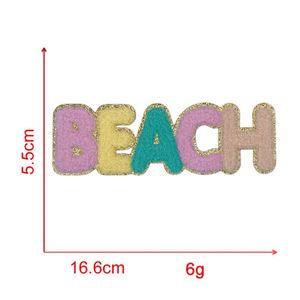 Patch thermocollant en chenille à bords dorés fins et colorés, avec motifs 'Words', pour la décoration de vêtements, sacs, boîtes à lunch et sacs de plage - Product Image 3