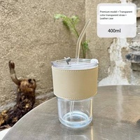 Vente en gros de gobelets à boisson de 15 oz avec couvercle en cuir coloré, tasse en verre borosilicate avec couvercle et paille