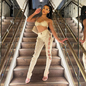 2024 сексуальный летний женский костюм для вечеринки, облегающий топ с декольте и штаны, комплект из 2 предметов для женщин - Product Image 4
