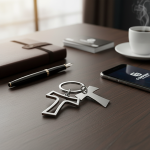 Portachiavi in Metallo Personalizzato con Logo 'TAU' Doppio per Aziende, Senza Scatola Inclusa - Product Image 3