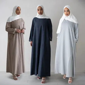 Custom 2 pieces hijab abaya dress set premium blended fabric folded sleeve closed abaya with jersey hijab