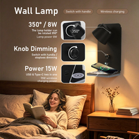 Lampe murale minimaliste pour chambre à coucher, avec variateur rotatif, charge sans fil, USB Type-C, éclairage d'ambiance, applique murale