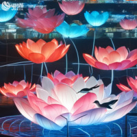 Installations lumineuses LED flottantes étanches en forme de lotus pour lacs, sites panoramiques et lanternes de festival aquatiques pour parcs