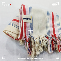Serviettes de fouta turques en coton et lin Serviette de plage à rayures surdimensionnées avec glands Caractéristique antimicrobienne