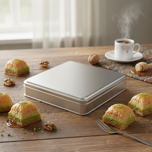Square Tin <b>box</b> 1 lt Metal Baklava Sweet <b>Treats</b> <b>Box</b> 198 x 198 x 36 mm 1 lt Slip Lid - Product Image 3