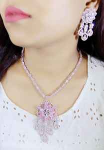 American Diamond Pendant <b>Set</b> Cz Stone Party Wear Premium Design <b>Jewellery</b> Handmade Bulk Product - Product Image 4