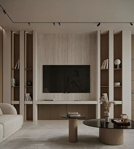 <span class=keywords><strong>Meuble</strong></span> <span class=keywords><strong>TV</strong></span> incurvé moderne en bois pour salon, combinaison de rangement <span class=keywords><strong>gris</strong></span> avec cheminée intégrée - Product Image 6