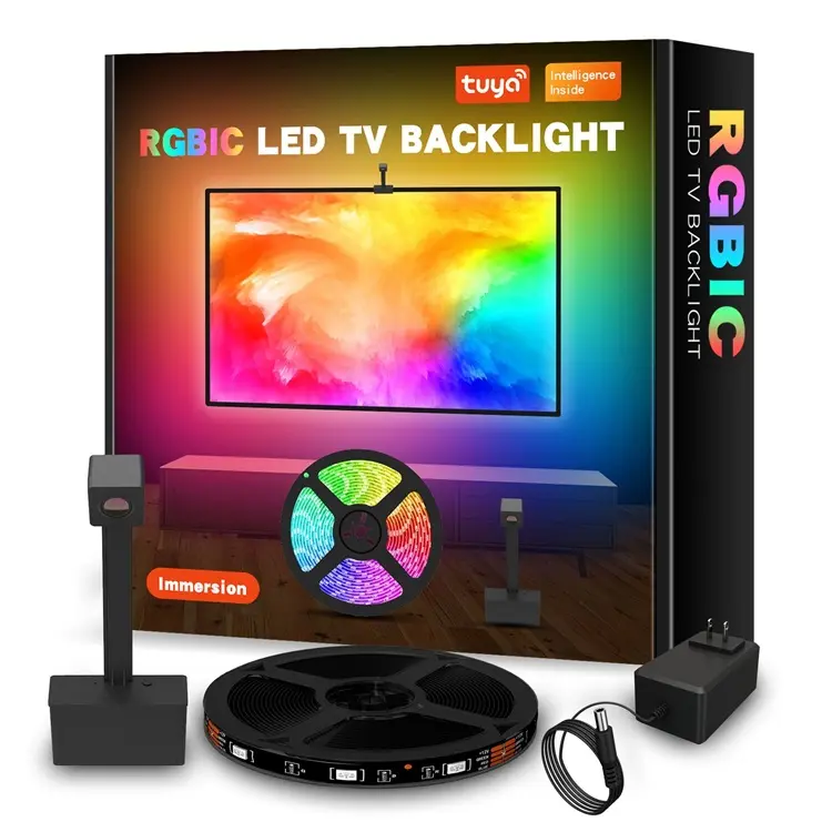 55-65 Inch Wifi Tuya Smart Home Alexa Game Background Ambients Blacklights Rgb Led Light Strip Mini Camera Tv Screen Music Sync