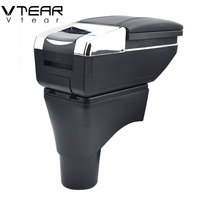 Vtear Boîte de rangement élégante en ABS et cuir PU pour accoudoir avant de voiture avec porte-gobelet USB, accessoires intérieurs pour Nissan Sunny Versa 2011-2016