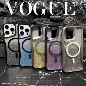 Funda de teléfono a prueba de golpes de Tpu suave transparente electrochapada para Iphone 15 14 13 12 16 Plus Pro Max funda trasera de teléfono con purpurina magnética - Product Image 6