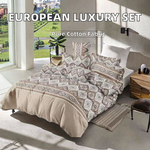 New European Solid 300TC 3-Piece Queen Size Luxury Cotton <b>Bedding</b> <b>Set</b> for Home & Hotel Use - Product Image 3