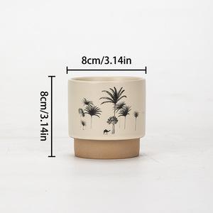 Tasse en céramique classique beige motif paysage désertique, tasse à thé en grès minimaliste imprimé chameau et palmier pour la maison et la cérémonie du thé - Product Image 6