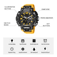 Montre de sport pour homme SMAEL, étanche, avec cadran LED en acrylique lumineux, alarme, chronomètre, mouvement à quartz japonais, 50 bars d'étanchéité