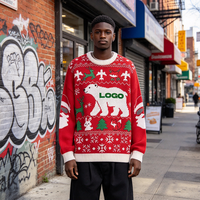 Pull de Noël rouge personnalisé avec logo OEM ODM, vêtements d'hiver pour hommes, pull amusant pour les fêtes, tricots pour hommes